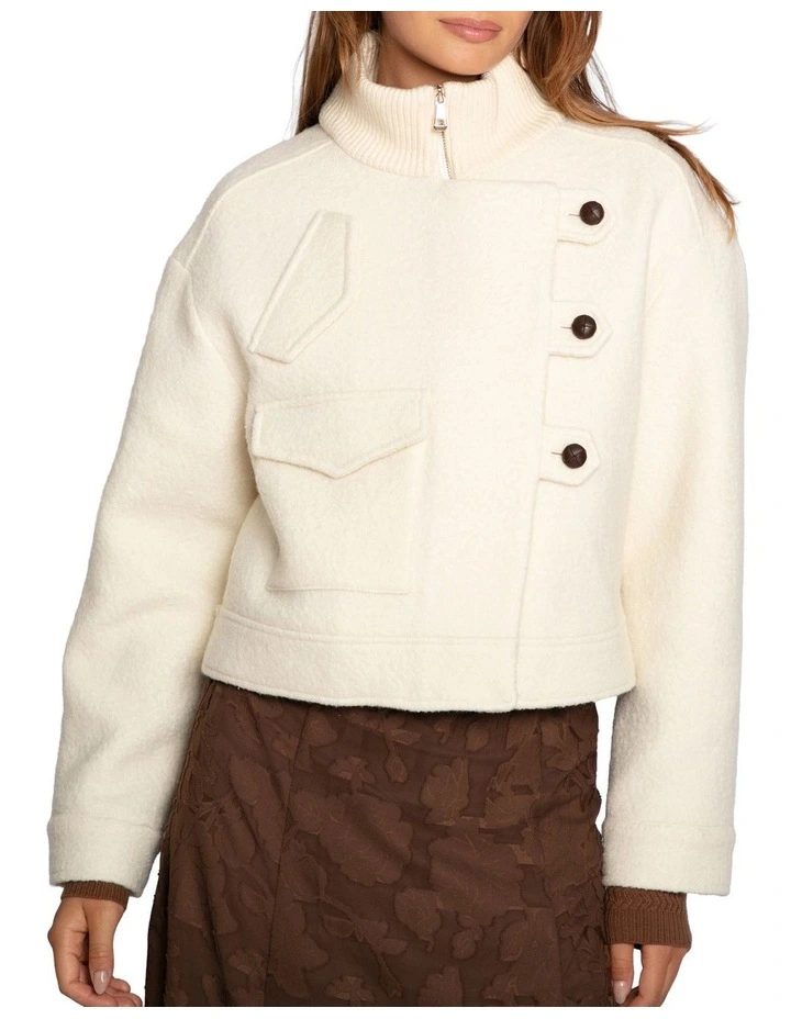 Crystal Skies Cropped Wool Rib Jacket in Cream image 2