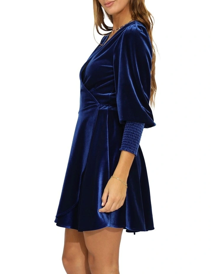 Loved You First Velvet Mini Dress in Navy image 3