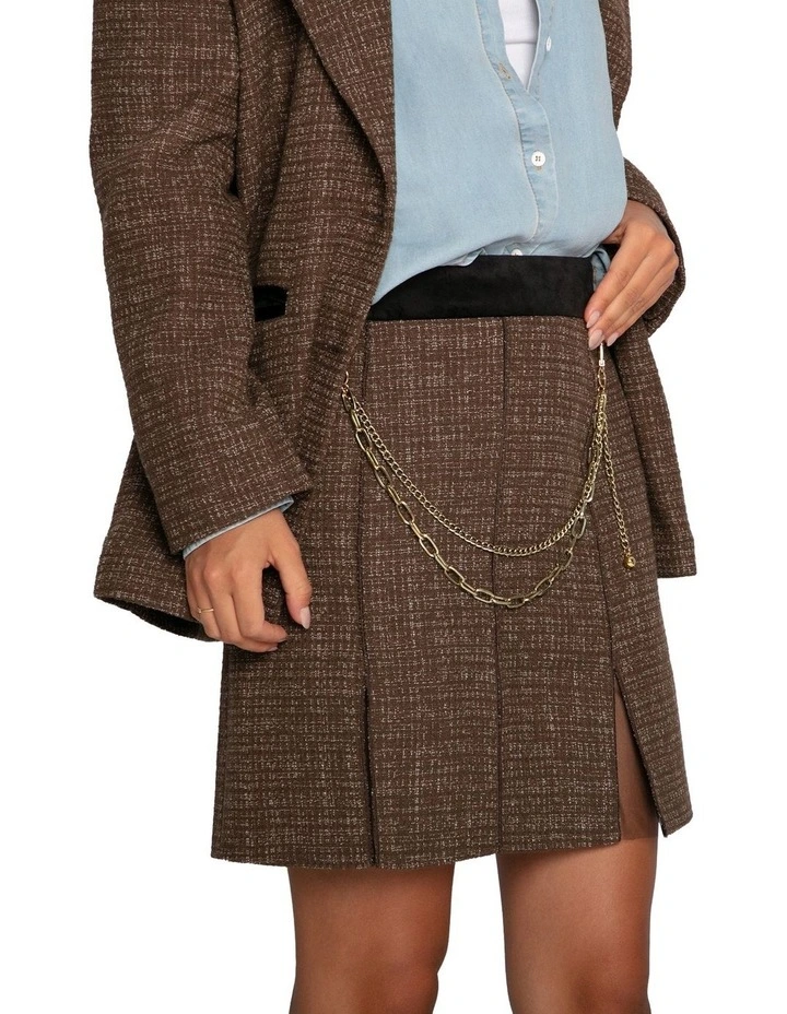 Set Me Free Tweed Skirt in Dark Khaki image 3