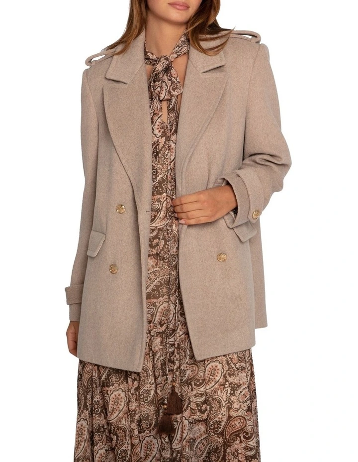 Harbour Military Wool Blend Pea Coat in Oatmeal image 1
