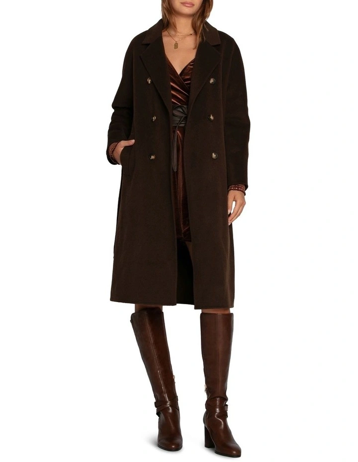 Boss Double Breasted Lined Wool Coat in Chocolate image 2