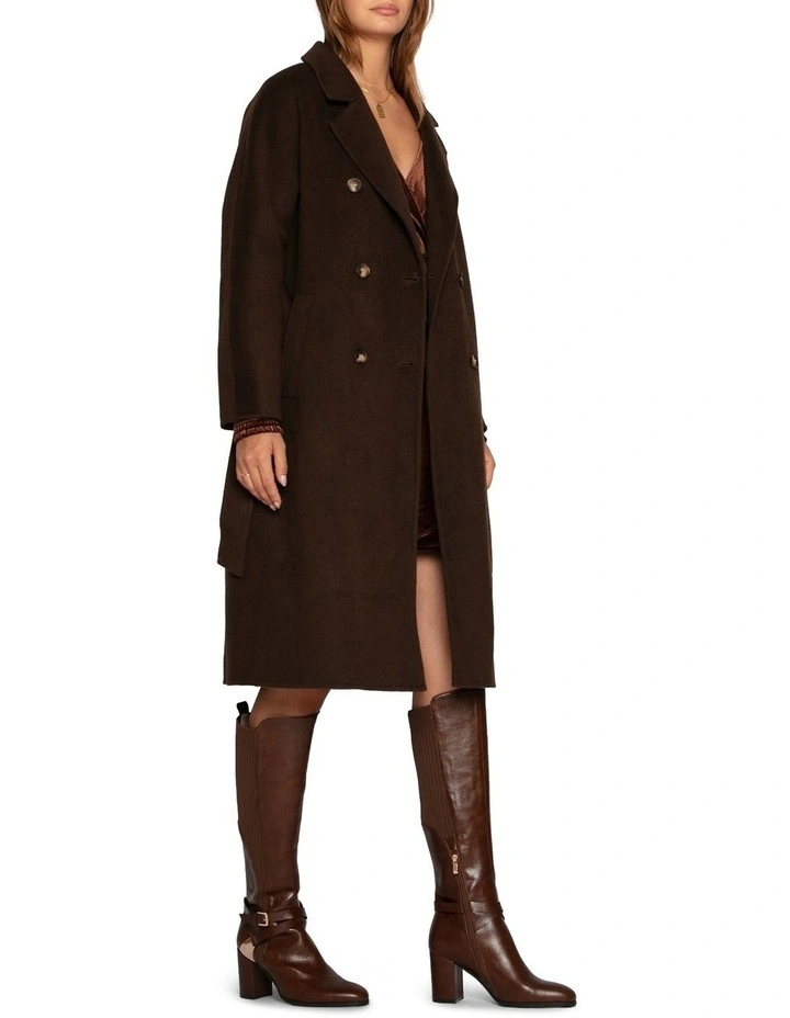 Boss Double Breasted Lined Wool Coat in Chocolate image 3