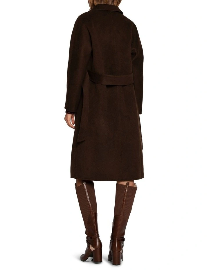 Boss Double Breasted Lined Wool Coat in Chocolate image 4