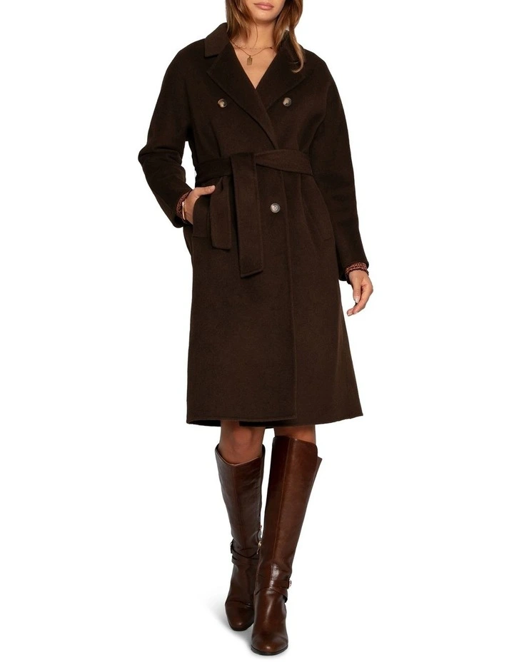 Boss Double Breasted Lined Wool Coat in Chocolate image 5