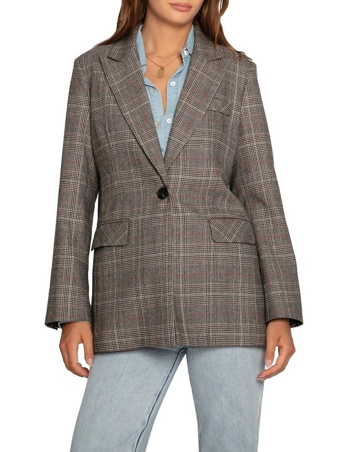 Paris Grid Check Single Breasted Blazer in Brown Mult image 1