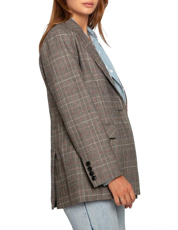 Paris Grid Check Single Breasted Blazer in Brown Mult image 3