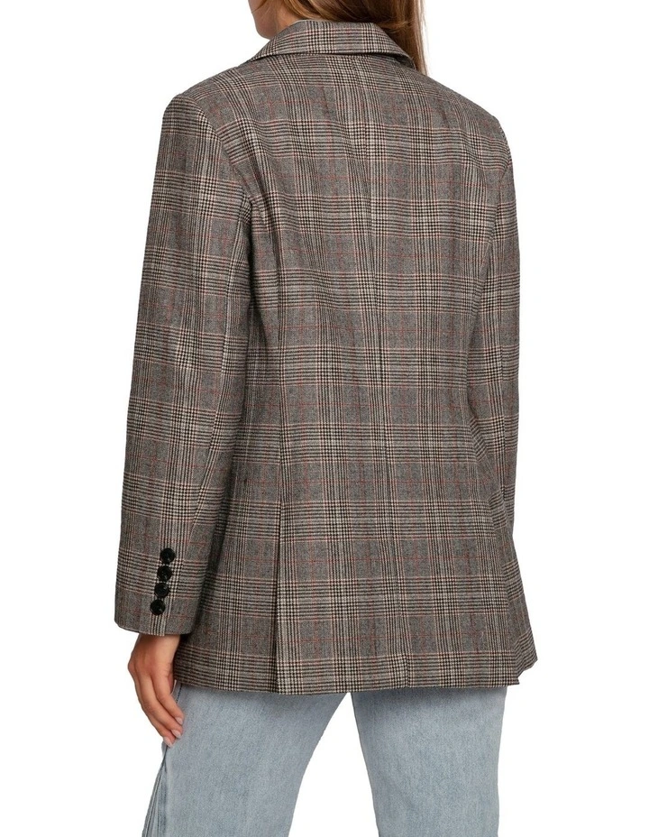 Paris Grid Check Single Breasted Blazer in Brown Mult image 4