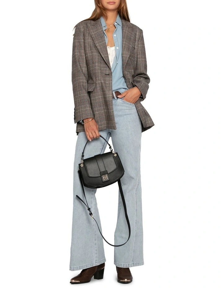 Paris Grid Check Single Breasted Blazer in Brown Mult image 5