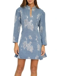 Heart You Denim Beaded Mini Dress in Medium Denim Wash