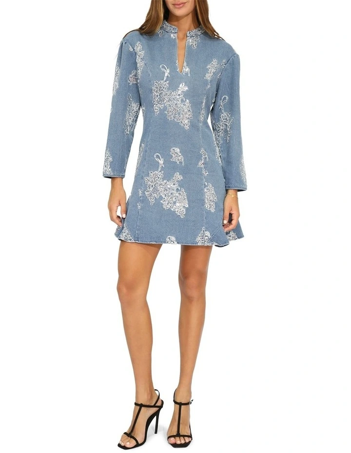 Heart You Denim Beaded Mini Dress in Medium Denim Wash image 2