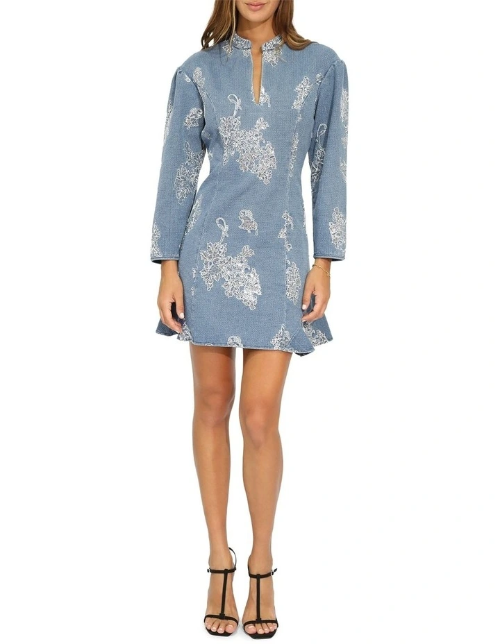 Heart You Denim Beaded Mini Dress in Medium Denim Wash image 6