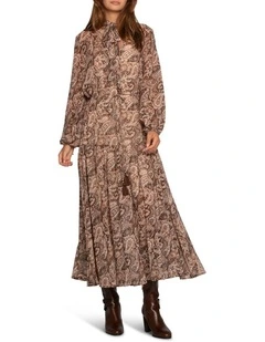 Waterfall Printed Maxi Dress in Brown