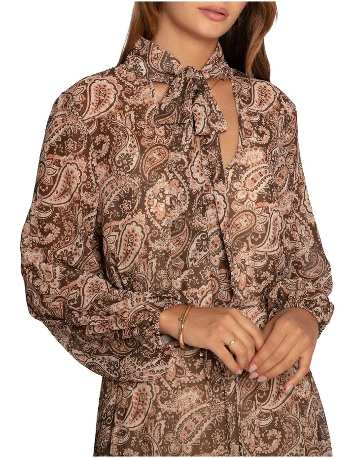 Waterfall Printed Maxi Dress in Brown image 2