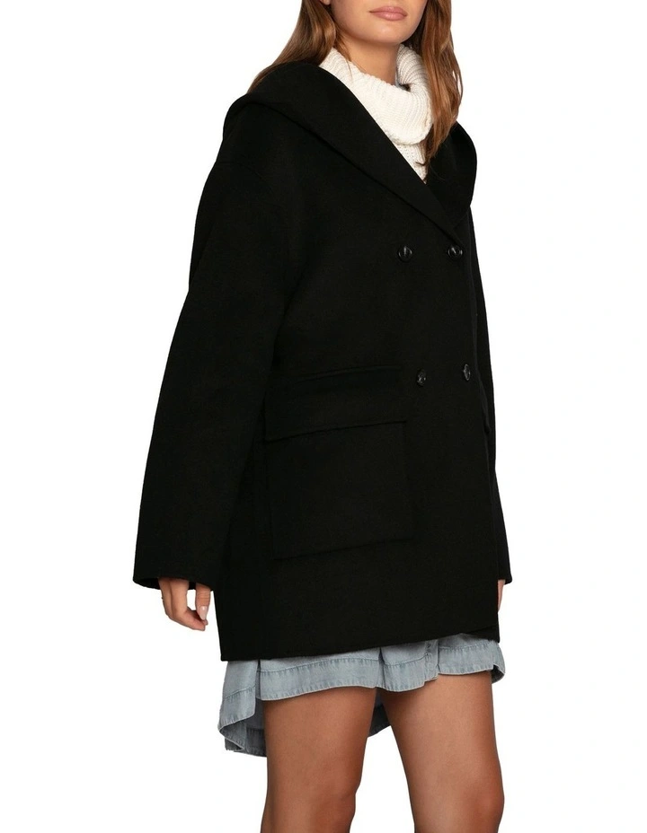 Coastal Edit Hooded Wool Blend Coat in Black image 3