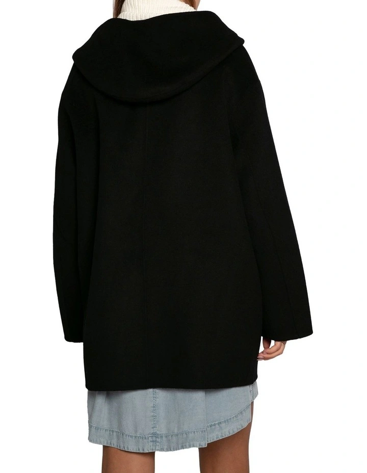 Coastal Edit Hooded Wool Blend Coat in Black image 4