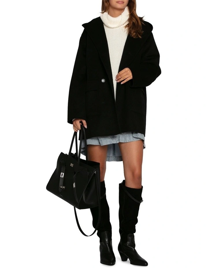 Coastal Edit Hooded Wool Blend Coat in Black image 5