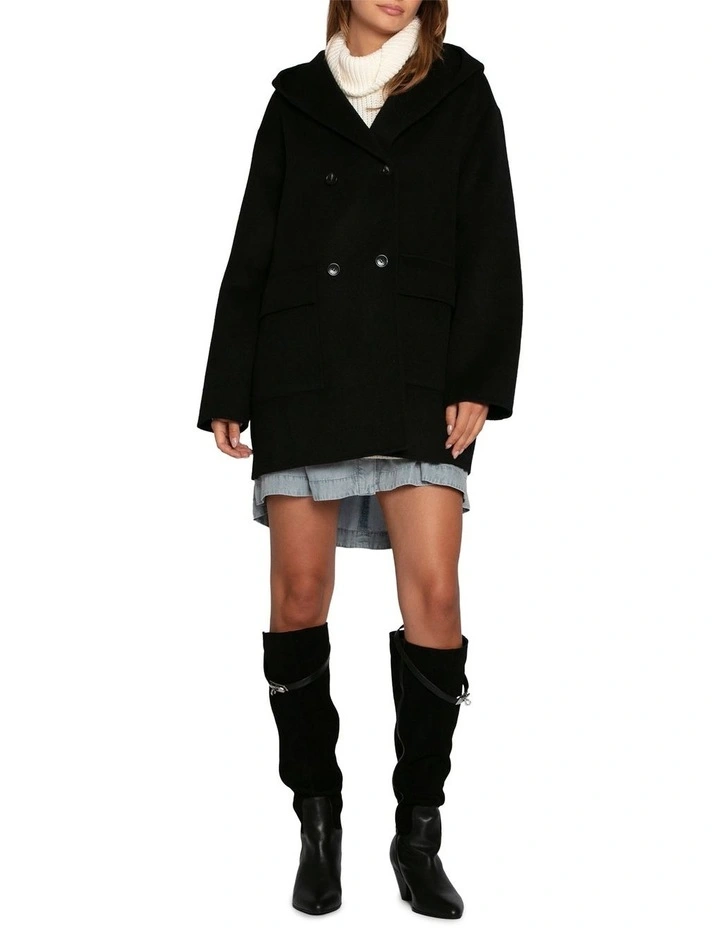 Coastal Edit Hooded Wool Blend Coat in Black image 6