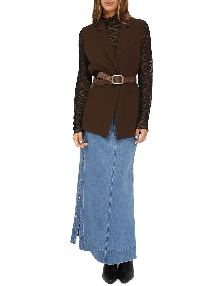 Edge Line Denim Maxi Skirt with Side Buttons in Mid Denim Wash image 5