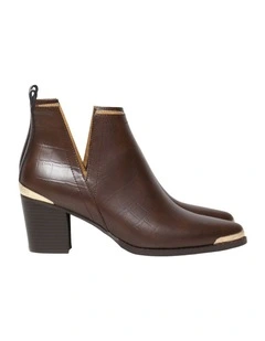 Austin Croc Embossed Ankle Boot in Chocolate