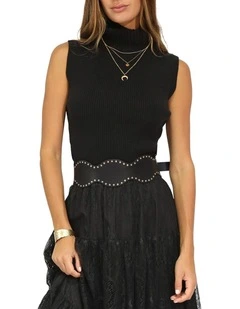 No Other Love Leather Studded Belt in Black