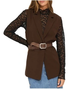 Stand By Me Embossed Leather Belt in Chocolate