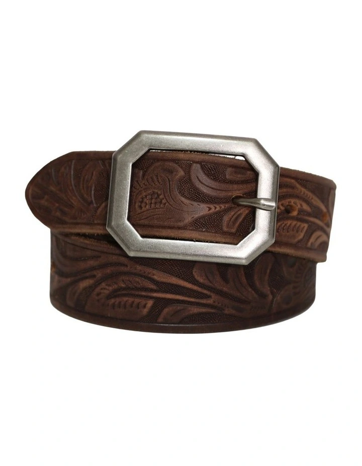 Stand By Me Embossed Leather Belt in Chocolate image 2
