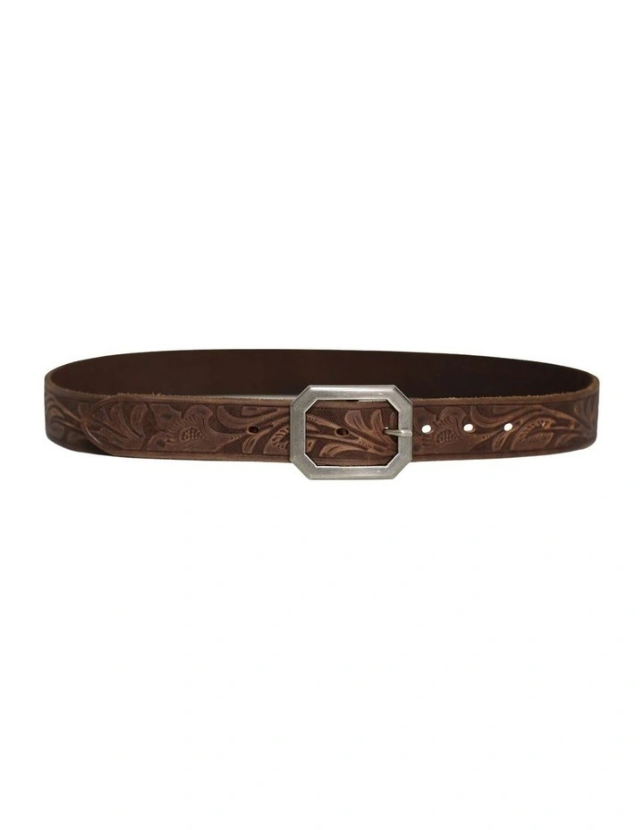 Stand By Me Embossed Leather Belt in Chocolate image 3