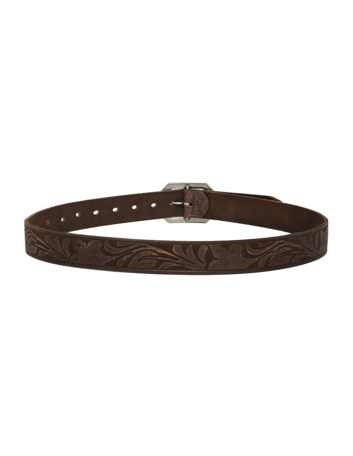Stand By Me Embossed Leather Belt in Chocolate image 4