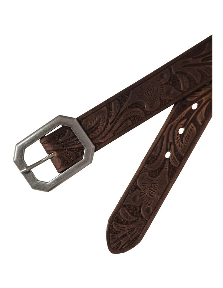 Stand By Me Embossed Leather Belt in Chocolate image 6