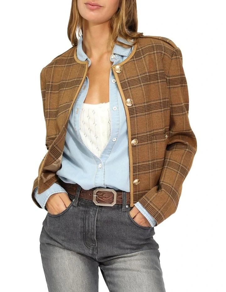 Dynasty Boxy Paisley Jacket in Caramel/Black Check image 1