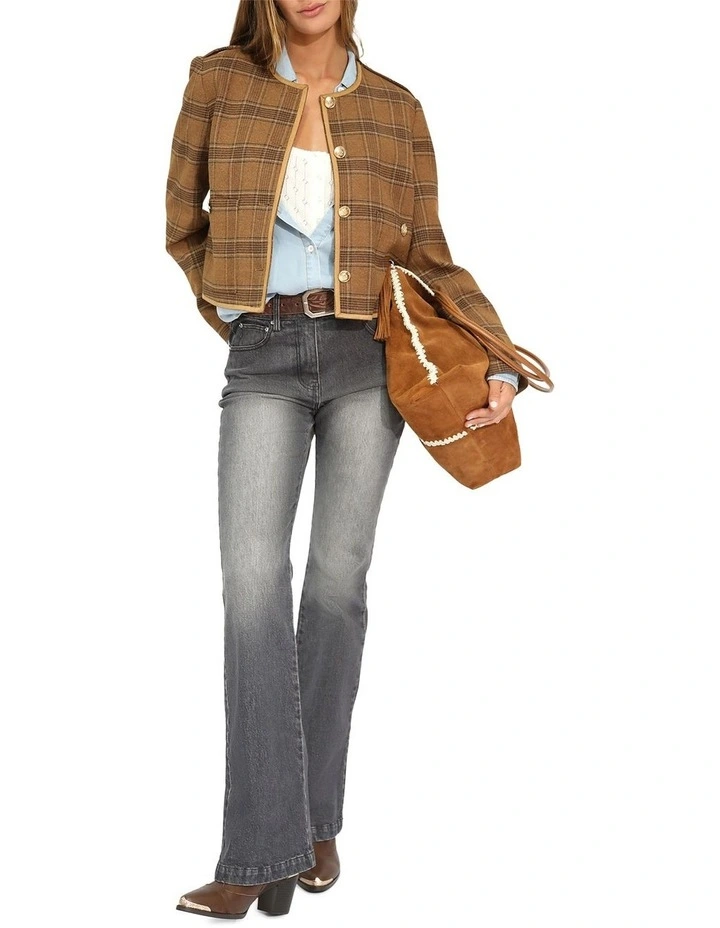 Dynasty Boxy Paisley Jacket in Caramel/Black Check image 5