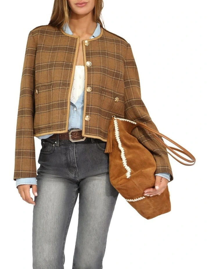 Dynasty Boxy Paisley Jacket in Caramel/Black Check image 7