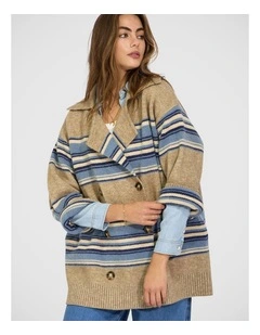 So Many Likes Oversized Knitted Cardi Coat in Grey and Blue Stripe