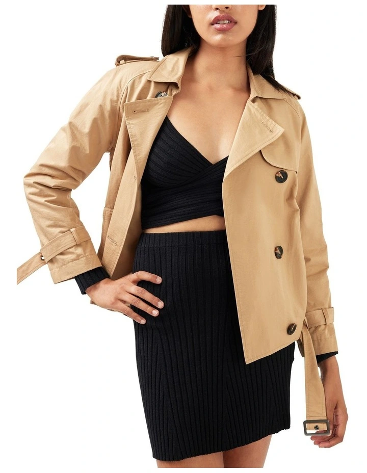 Cool Nights Cropped Trench Coat in Khaki image 2