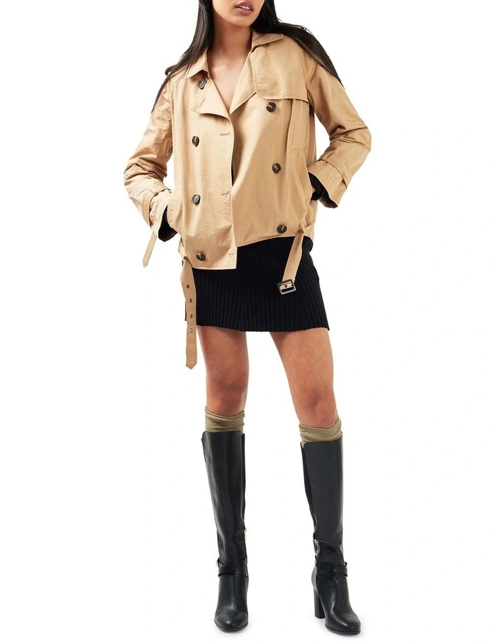 Cool Nights Cropped Trench Coat in Khaki image 4