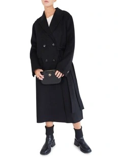 Right There Wool Blend Side Tie Coat in Black
