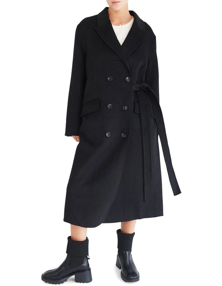 Right There Wool Blend Side Tie Coat in Black image 2