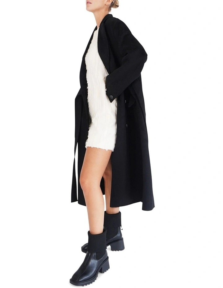 Right There Wool Blend Side Tie Coat in Black image 3