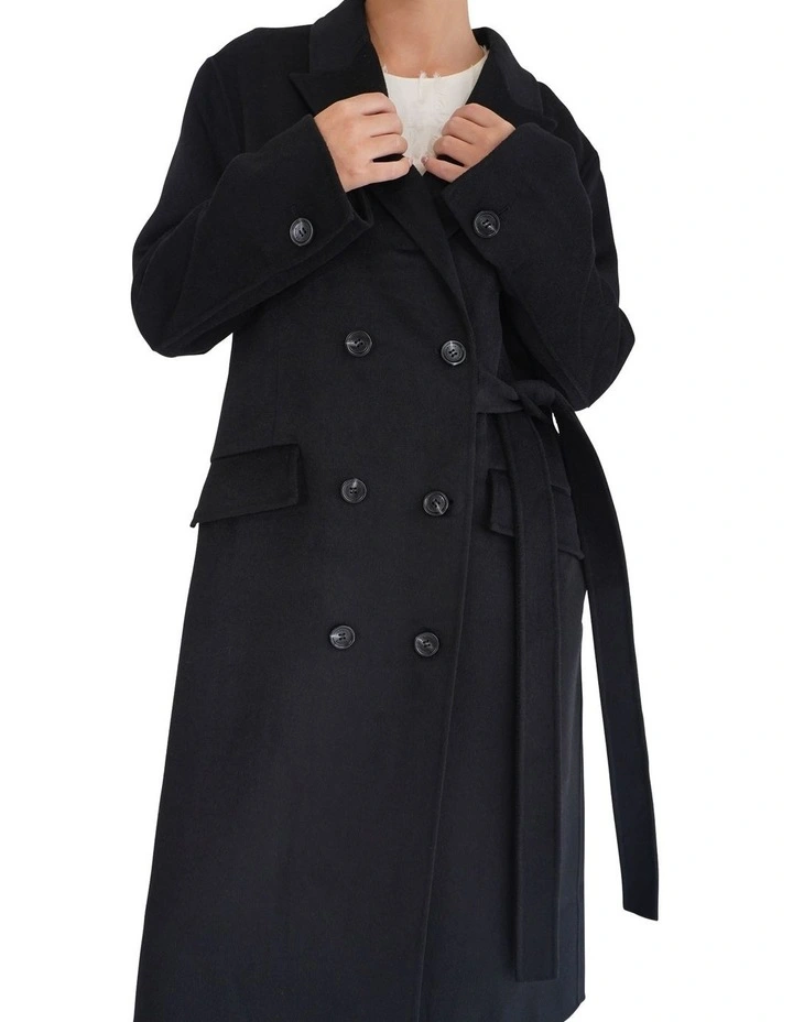 Right There Wool Blend Side Tie Coat in Black image 5