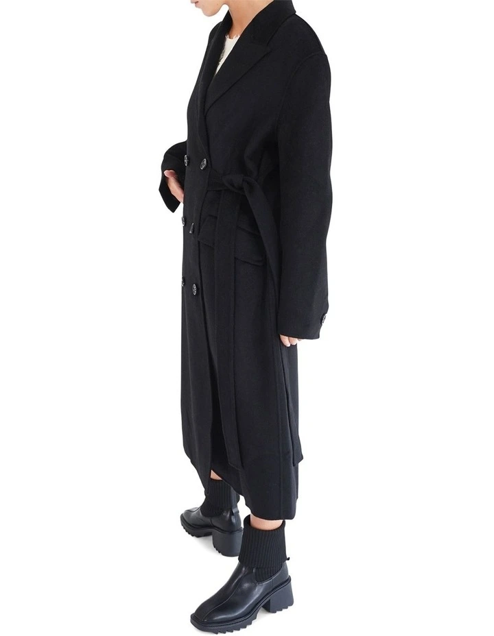 Right There Wool Blend Side Tie Coat in Black image 6