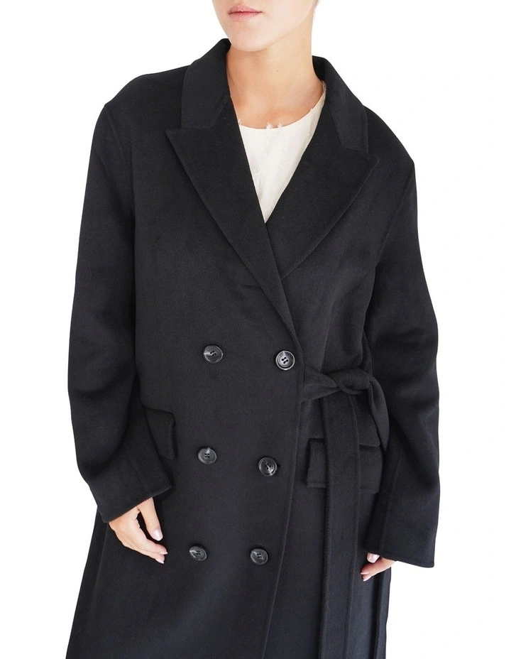 Right There Wool Blend Side Tie Coat in Black image 7