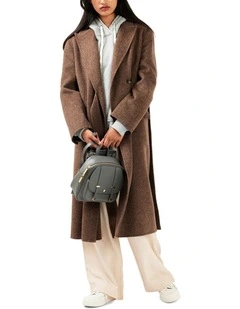 Right There Wool Blend Side Tie Coat in Walnut