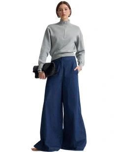 Victoria Crop Zip Neck Knit Jumper in Silver