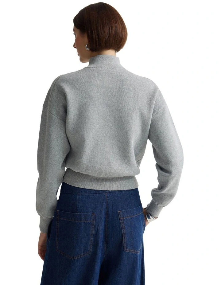 Victoria Crop Zip Neck Knit Jumper in Silver image 2