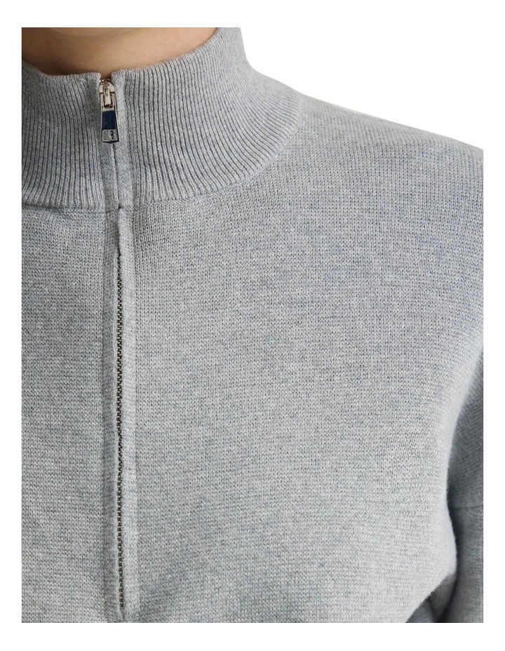 Victoria Crop Zip Neck Knit Jumper in Silver image 6