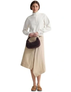 Victoria Crop Zip Neck Knit Jumper in Ivory