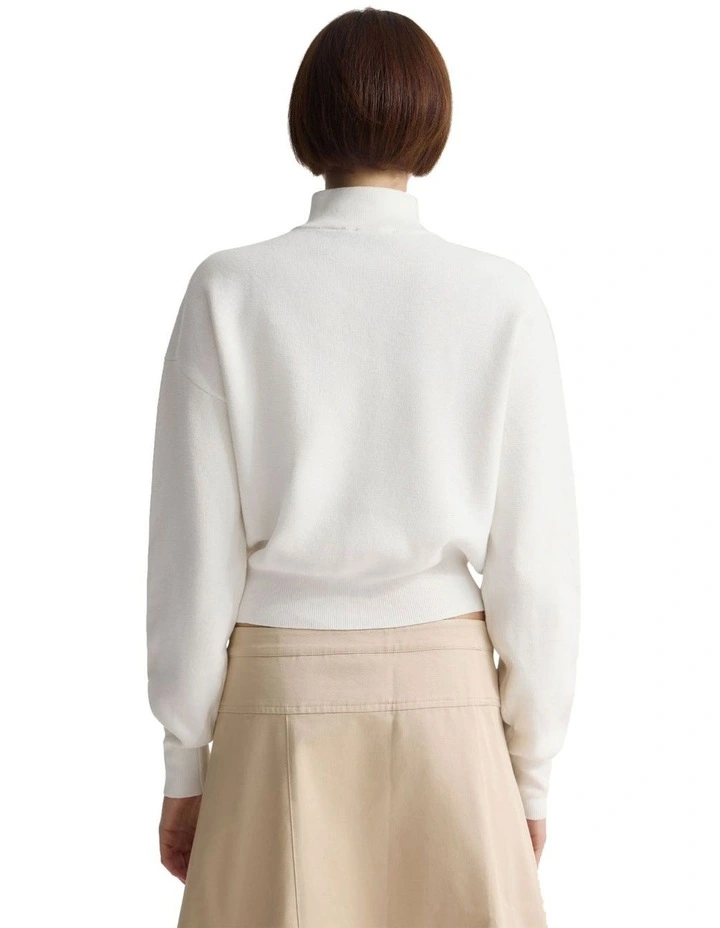 Victoria Crop Zip Neck Knit Jumper in Ivory image 2
