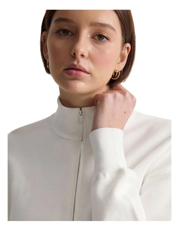 Victoria Crop Zip Neck Knit Jumper in Ivory image 4