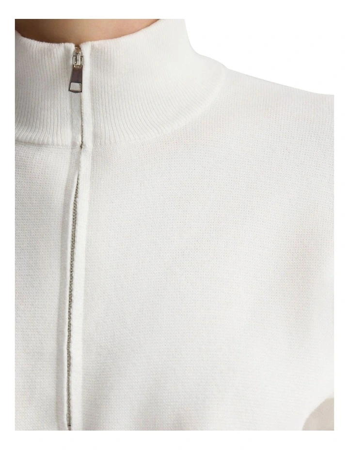 Victoria Crop Zip Neck Knit Jumper in Ivory image 6