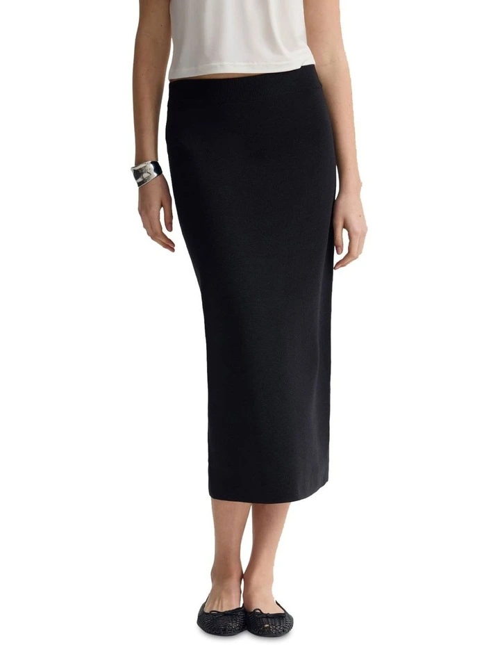 Mila Knitted Pencil Skirt in Black image 1